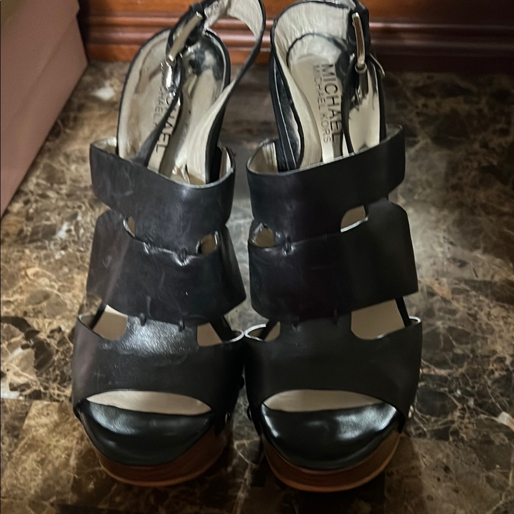 Michael Kors Black Platform Sandals with Strappy Design